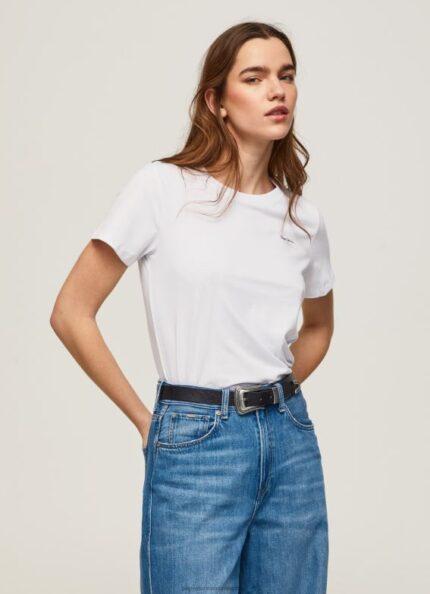 Women White Pepe Jeans Short-Sleeved Cotton T-Shirt 60J40420