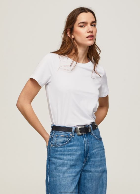 Women White Pepe Jeans Short-Sleeved Cotton T-Shirt 60J40420 - Image 1