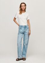 Women White Pepe Jeans Strass Print Logo T-Shirt 60J40451 - Image 2