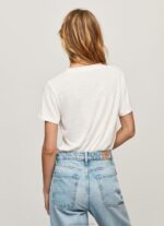 Women White Pepe Jeans Strass Print Logo T-Shirt 60J40451 - Image 4