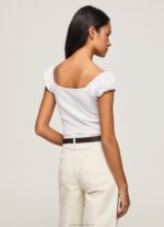 Women White Pepe Jeans Sweetheart Neckline T-Shirt 60J40462 - Image 4