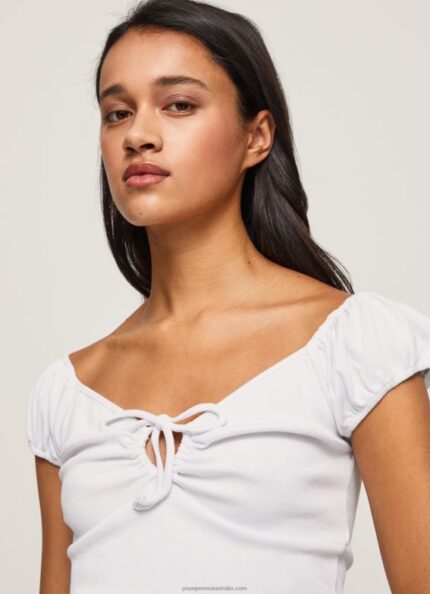 Women White Pepe Jeans Sweetheart Neckline T-Shirt 60J40462