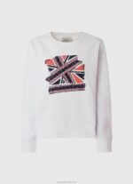 Women White Pepe Jeans Union Jack Cotton Jumper 60J40266 - Image 5