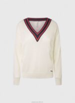 Women White Pepe Jeans V-Neck Crepe Jersey 60J40228 - Image 5