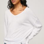 Women White Pepe Jeans V Neckline Relaxed Fit Jersey 60J40240