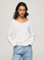 Women White Pepe Jeans V Neckline Relaxed Fit Jersey 60J40240 - Image 3