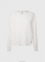 Women White Pepe Jeans V Neckline Relaxed Fit Jersey 60J40240 - Image 5