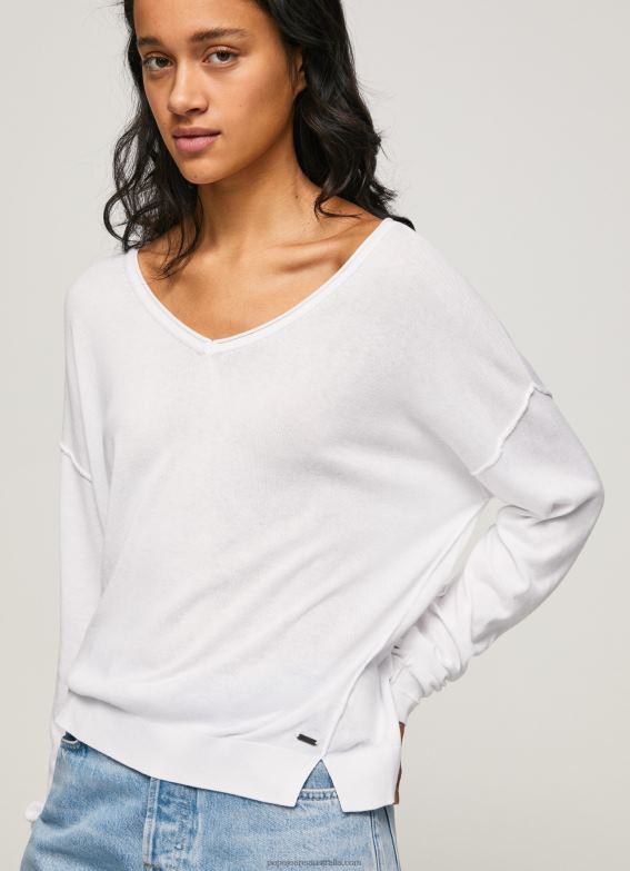 women_white_pepe_jeans_v_neckline_relaxed_fit_jersey_60j40240.jpg Women White Pepe Jeans V Neckline Relaxed Fit Jersey 60J40240 - Image 1