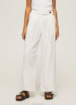 Women White Pepe Jeans Wide Pleated Trousers 60J40288 - Image 2
