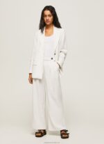 Women White Pepe Jeans Wide Pleated Trousers 60J40288