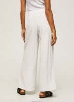 Women White Pepe Jeans Wide Pleated Trousers 60J40288 - Image 4